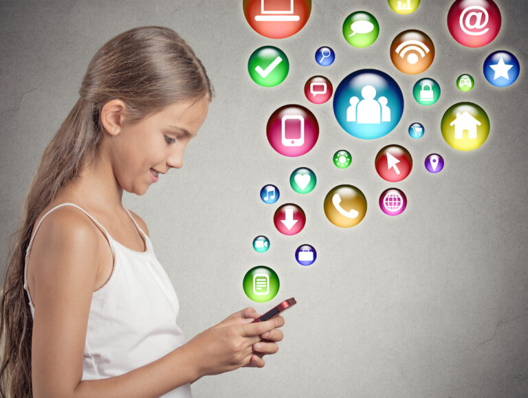 Child looking at social media on phone