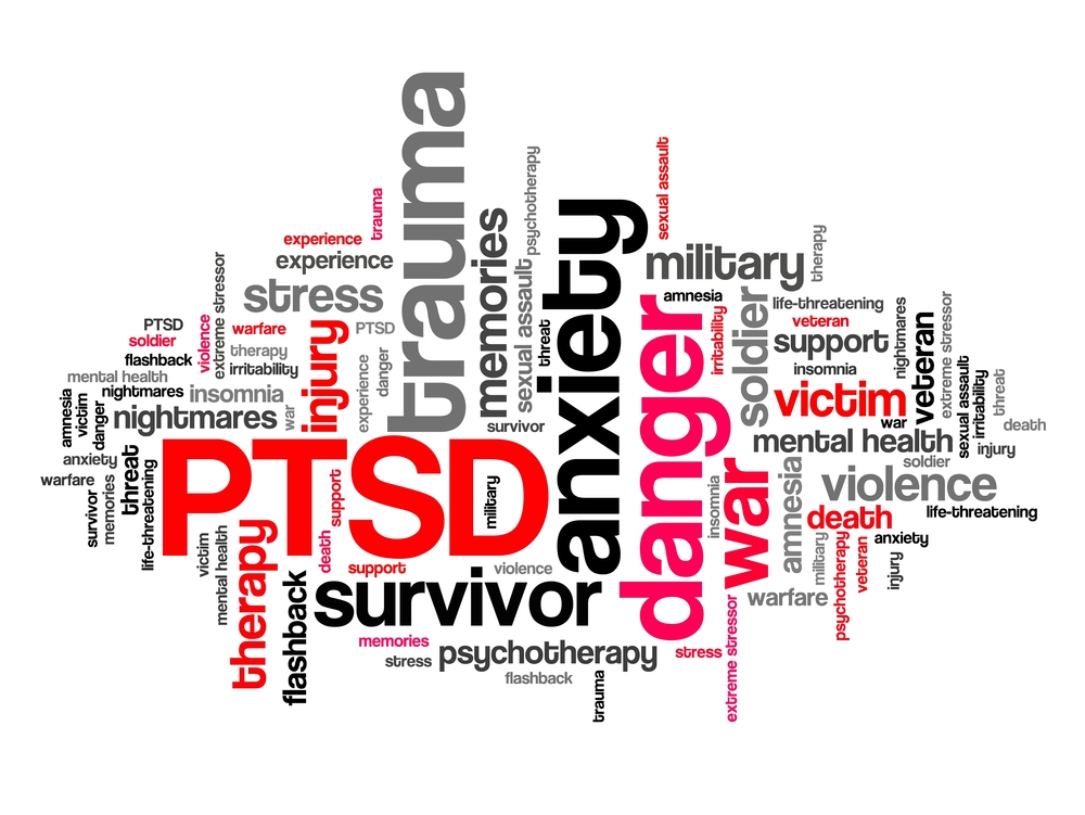 PTSD in block letters, with other words around it describing PTSD