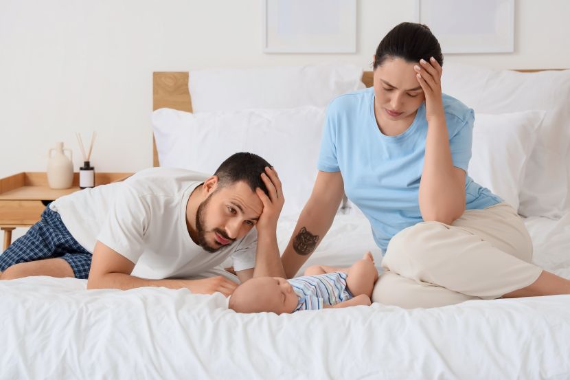 New parents experiencing stress with their baby